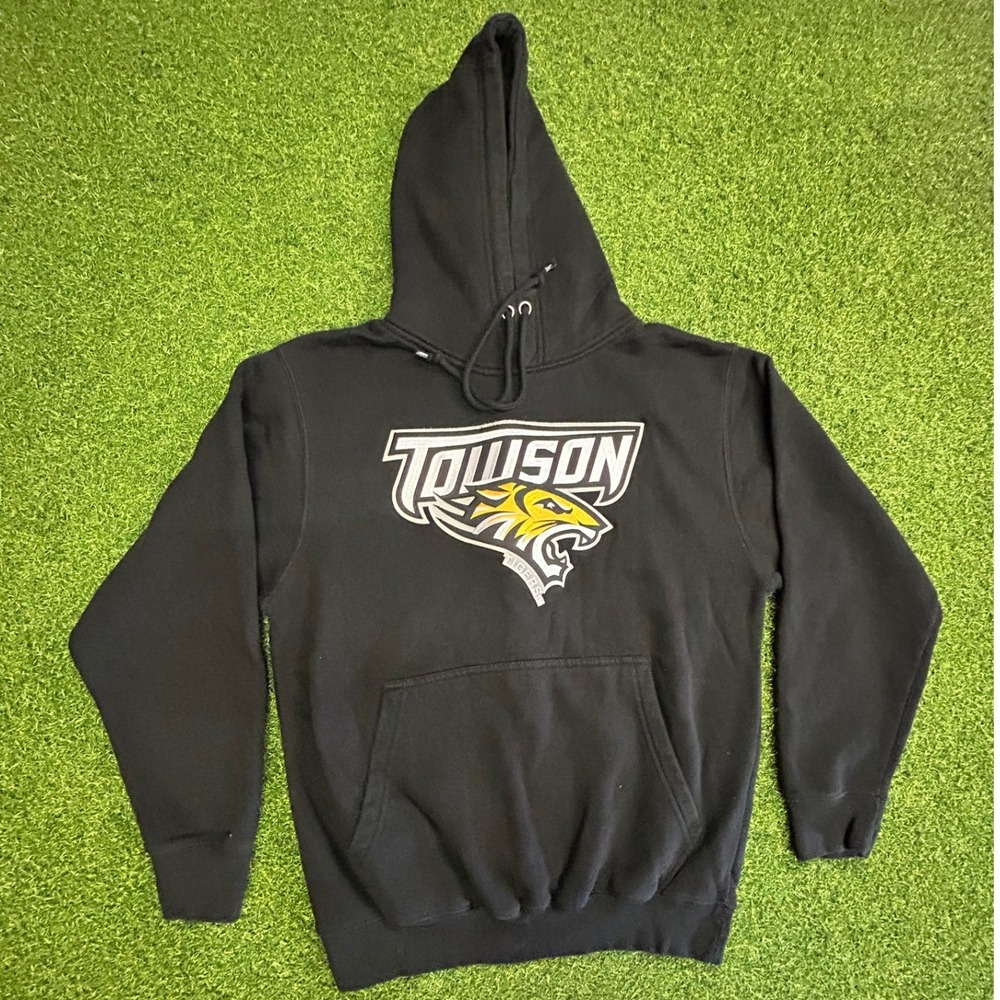 Vintage Towson University Tigers Hoodie Black Sweatshirt Mens Large